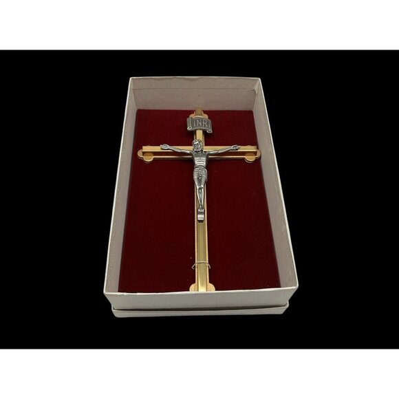 Gold Tone and Pewter 8 Inch NIB Crucifix Christian Religious Wall Hanging Cross - Picture 2 of 13